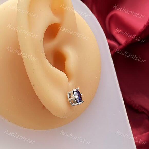 NEW Certified 2ct. Imperial Purple Moissanite 6 Prone Solitaire Stud Earrings - Picture 6 of 7